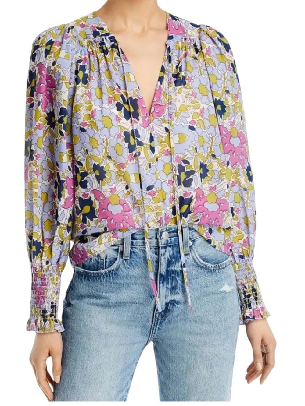 Rebecca Taylor Passion Flower Tie Front Blouse XS Purple Floral Boho NWT $225